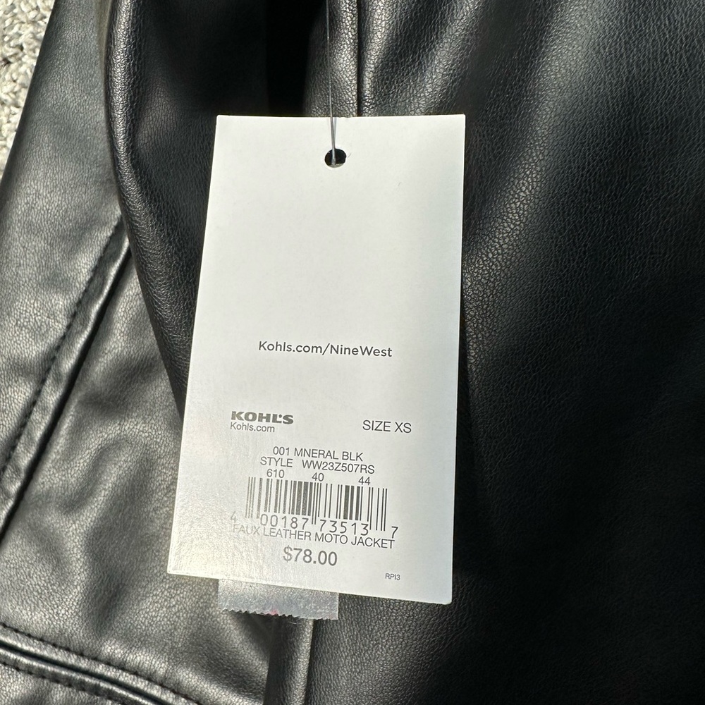 NWT Nine West Faux-Leather Moto Jacket Size XS - Picture 7 of 9
